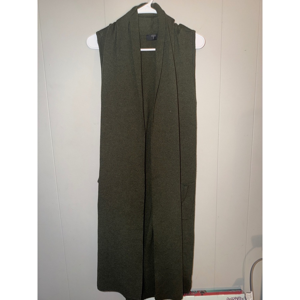 Tahari Womens Olive Green Sleeveless Open Front Longline Cardigan Vest Large